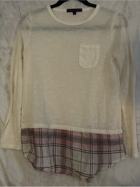Girls' Laugh Out Loud, Justly Cream Layered Top with Pink Plaid Hem